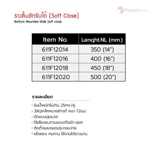 รางลิ้นชักรับใต้ ตอนเดียว Soft Close - Image 3