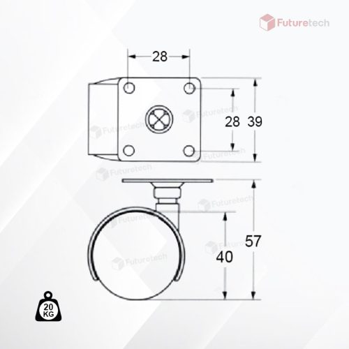 No.CF1.5G-N ล้อแป้น 1.5" แก้มแบน ไม่มีเบรค - Image 2