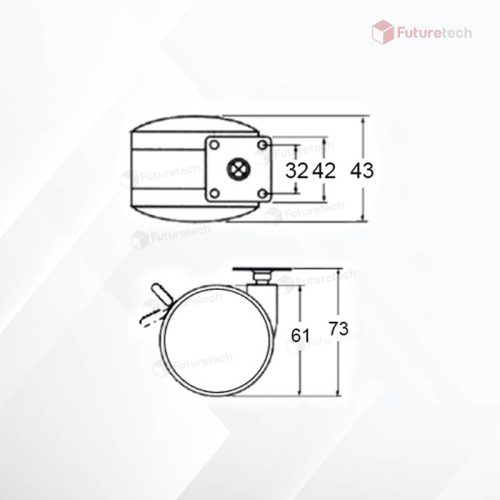 No.CF2.5G-L-GR ล้อแป้น 2.5" เทา-ดำ มีเบรค - Image 2