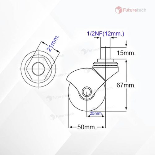No.CI20AP-U-N ล้อบอล PVC 2" แบบเกลียว ไม่มีเบรค - Image 2