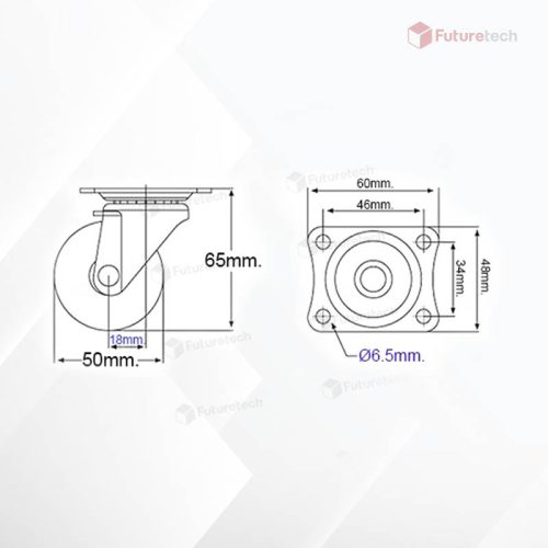 No.CI20GR-U-L ลูกล้อแบน PVC 2" ฐานแป้น มีเบรค - Image 2