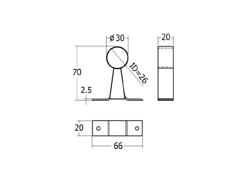 หูรับราวกลาง 1" อลูมิเนียม - Image 2