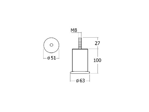 ขากลม 2" มีเดือย สูง 10ซม. - Image 2