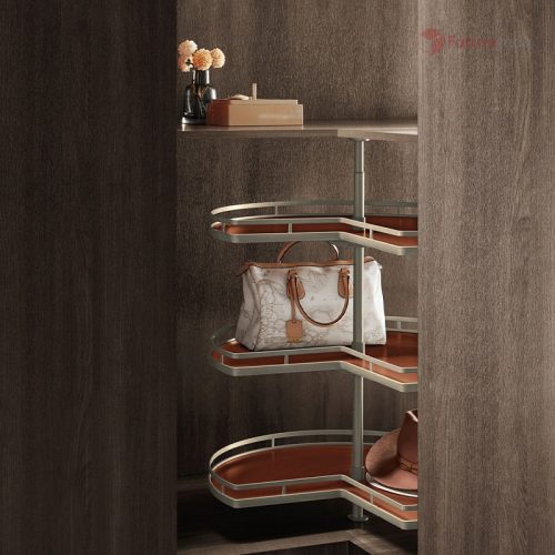 ชั้นวางเข้ามุม 3 ชั้น หมุนได้ 360 องศา สีแชมเปญโกลด์
