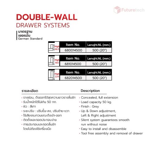 รางลิ้นชักแบบซ่อน Double Wall - Image 2