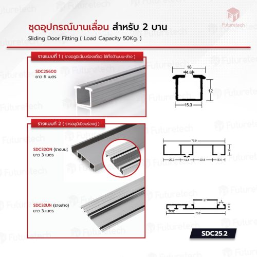 ชุดอุปกรณ์บานเลื่อน สำหรับ 2 บาน - Image 3