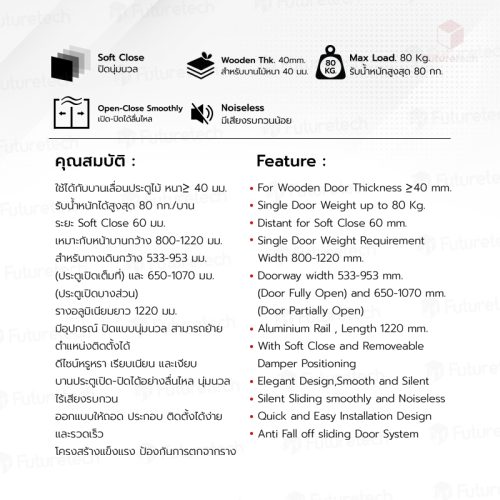 อุปกรณ์บานเลื่อนไม้ แบบซ่อนราง SDC33 - Image 2