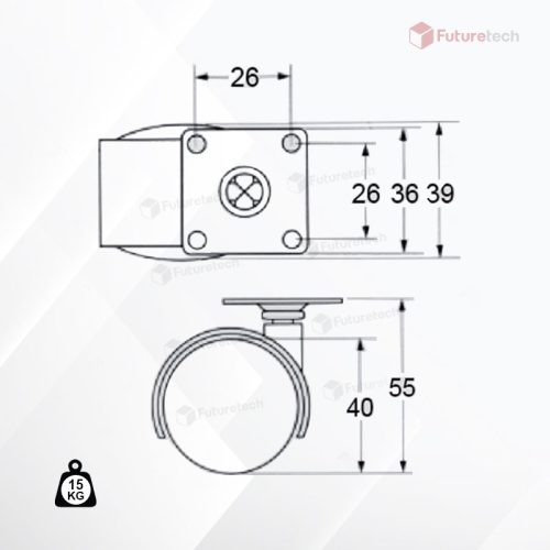No.CF1.5G-LNWH ล้อแป้น 1.5" แก้มแบน (มีเบรค + ไม่มีเบรค) - Image 2
