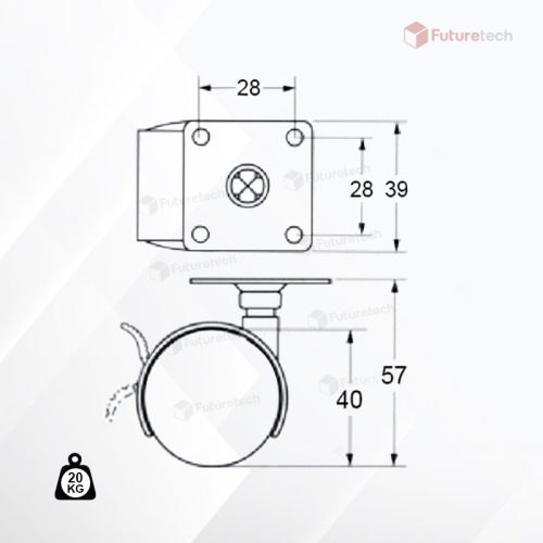 No.CF1.5G-L ล้อแป้น 1.5" แก้มแบน มีเบรค - Image 2