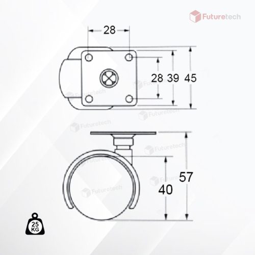 No.CF1.5GC-N ล้อแป้น 1.5" แก้มนูน ไม่มีเบรค - Image 2
