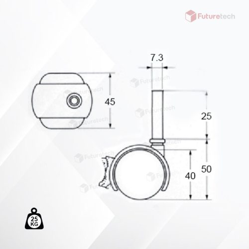 No.CF1.5V-25LNGR ล้อเดือย 1.5" แก้มแบน (มีเบรค + ไม่มีเบรค) - Image 2
