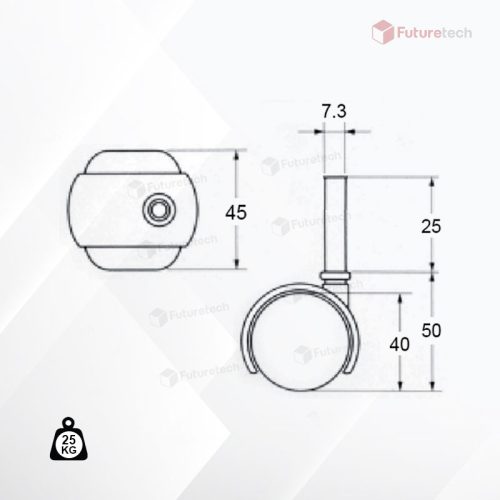 No.CF1.5VC-25NGR ล้อเดือยเสียบ 1.5" แก้มนูน ไม่มีเบรค - Image 2
