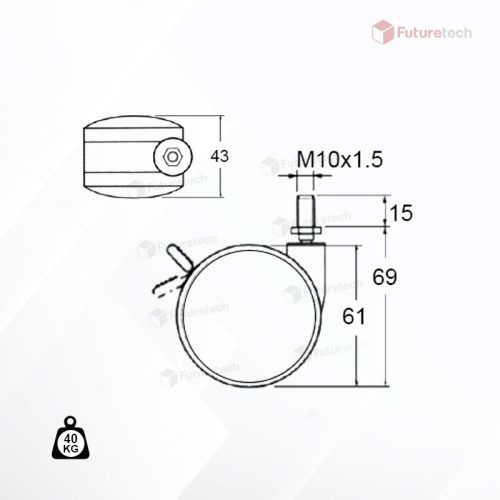 No.CF2.5A-L-GR ล้อเกลียว 2.5" เทา-ดำ มีเบรค - Image 2