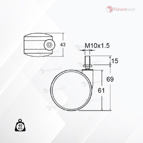 No.CF2.5A-N-GR ล้อเกลียว 2.5" เทา-ดำ ไม่มีเบรค - Image 2