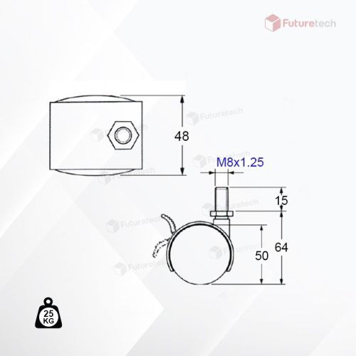 No.CF2A-8L ล้อเกลียว 2" แก้มแบน แบบมีเบรค - Image 2