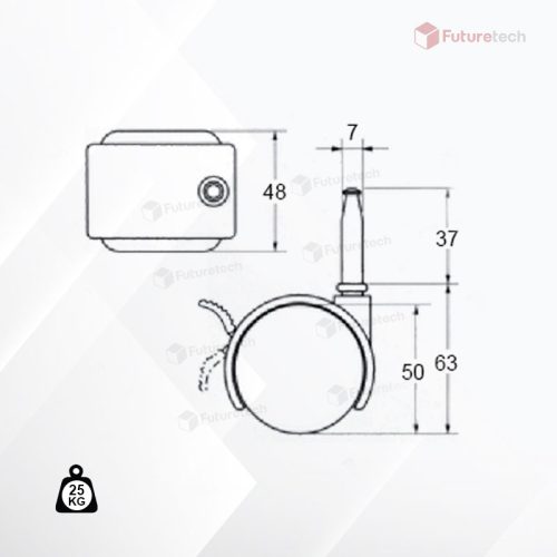 No.CF2V-37LN ล้อเดือยเสียบ 2" แก้มแบน (มีเบรค + ไม่มีเบรค) - Image 2