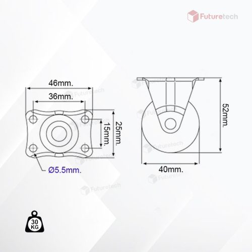 NO.CI15FN-H-F ลูกล้อไนล่อน 1.5" ฐานแป้น ทางเดียว - Image 2